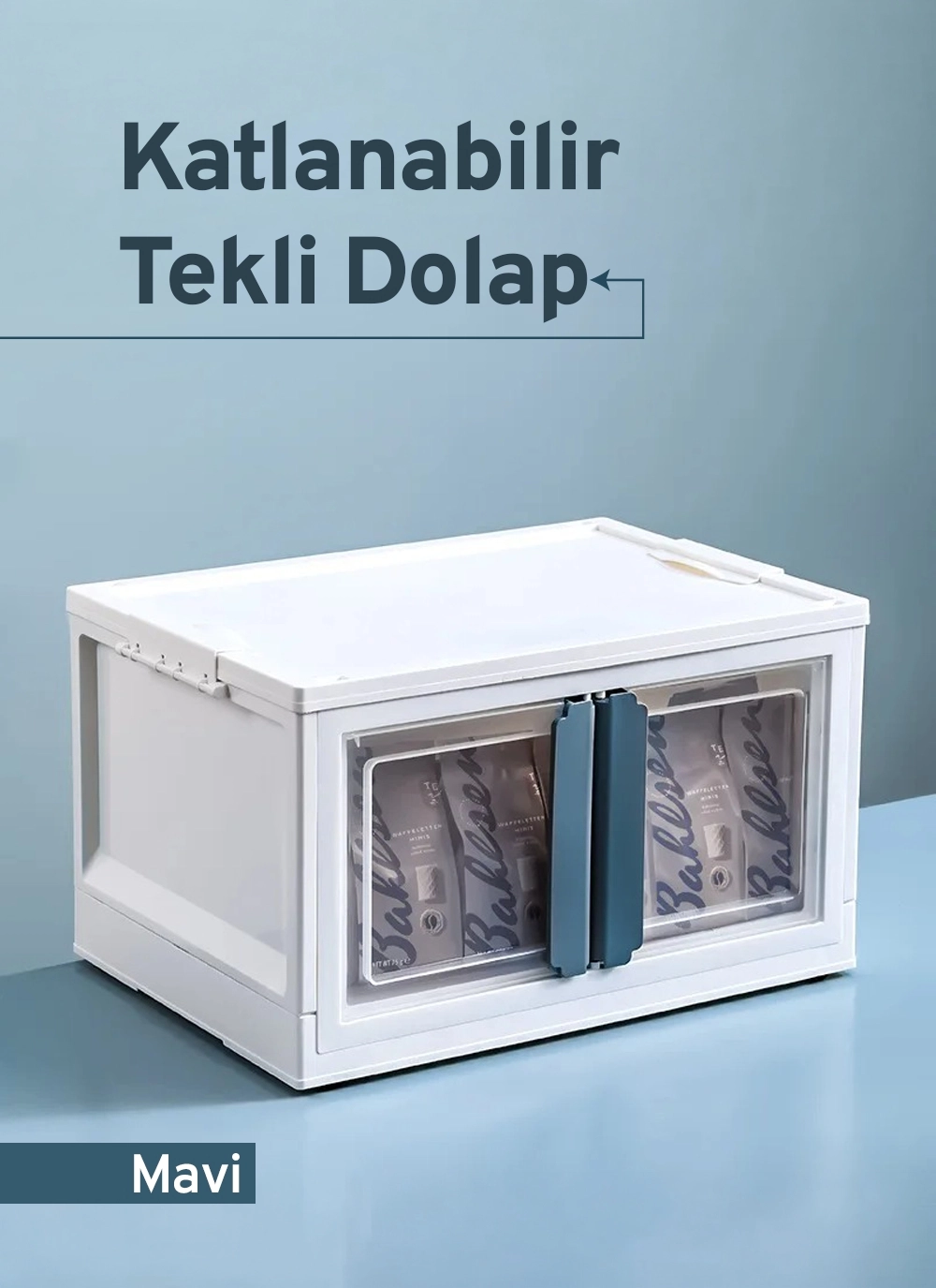 İstiflenebilir Tekli Çok Amaçlı Dolap, Mavi Kulplu
