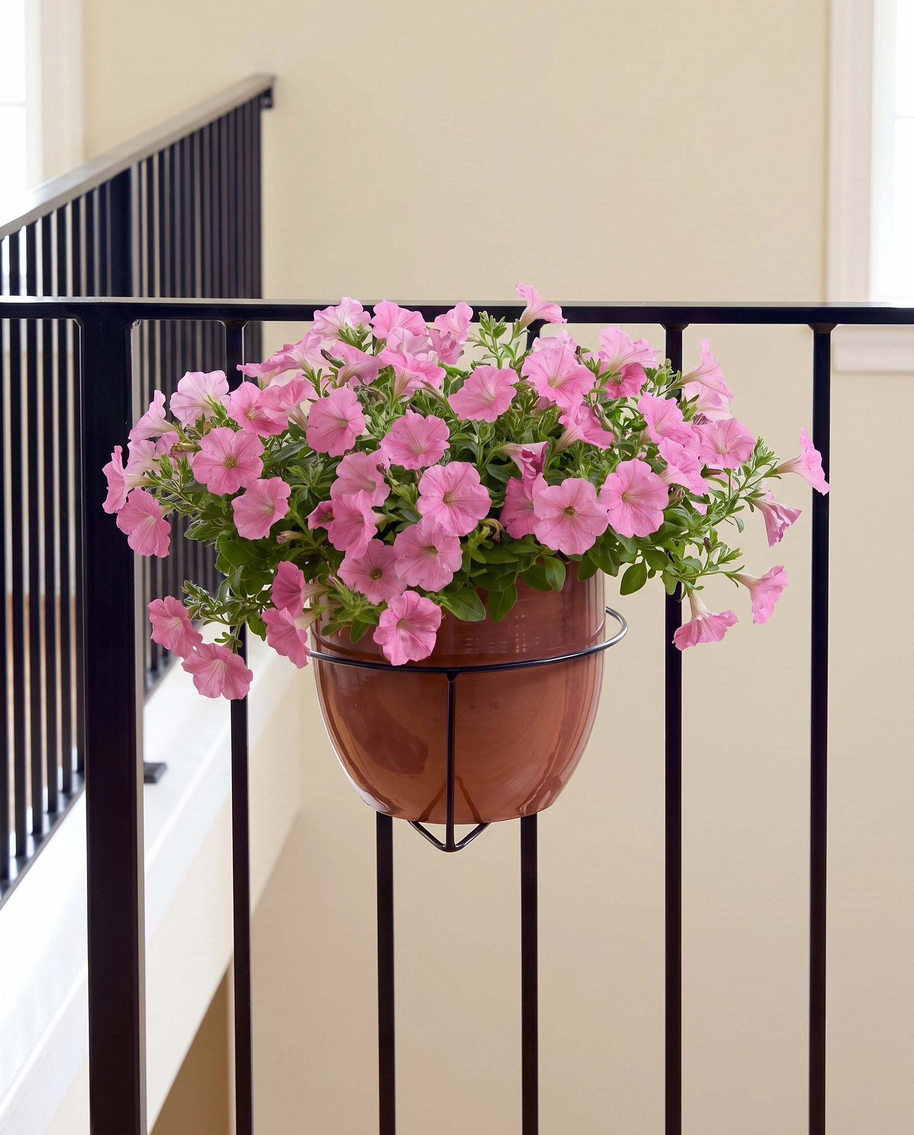 3’lü Orta-Küçük Boy Yuvarlak Saksı Askılığı - Balkon Demiri, Panel Çit ve Korkuluklar İçin Geçmeli Saksı Tutucu Askı Aparatı, 20 cm Çap, 10 cm Derinlik, Çelik, Elektrostatik Toz Boyalı