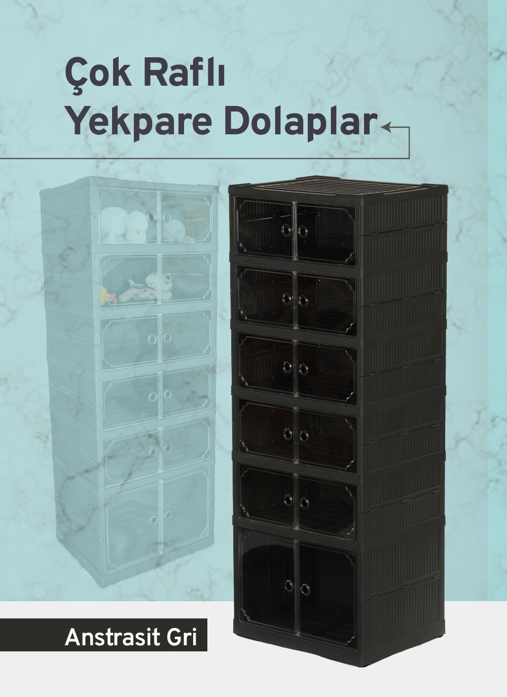 6 Raflı Çok Amaçlı, Geniş, Katlanabilir Dolap, Ayakkabılık ve Raf, Antrasit Gri