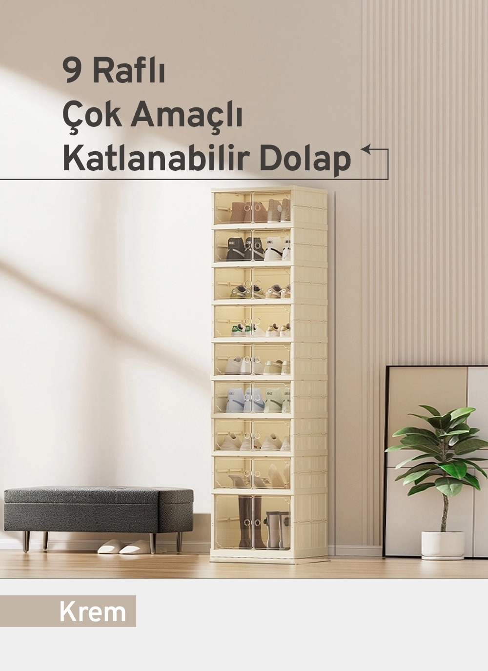 9 Raflı Çok Amaçlı, Geniş, Katlanabilir Dolap, Ayakkabılık ve Raf