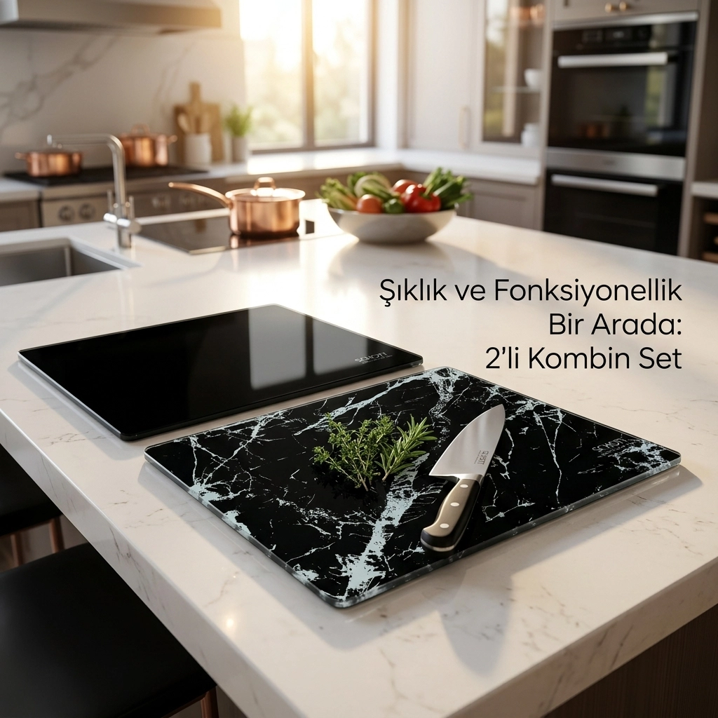 2’li Schott 25*35 cm Temperli Cam Kesme Tahtası Ve Sunum Panosu, Isıya Dayanıklı, Kırılmaz, Çizilmez