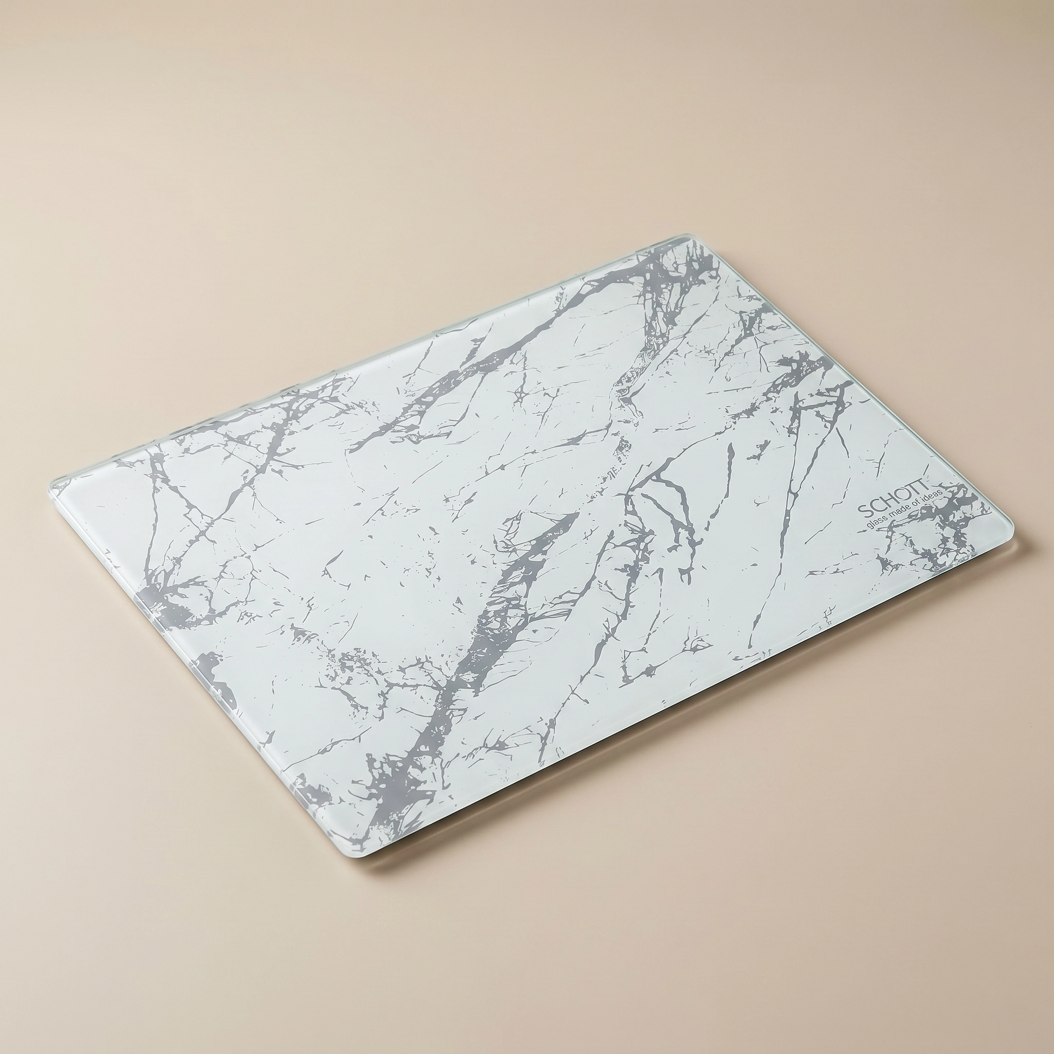Schott 25*35 cm Temperli Cam Kesme Tahtası Ve Sunum Panosu Beyaz Mermer, Isıya Dayanıklı, Kırılmaz, Çizilmez