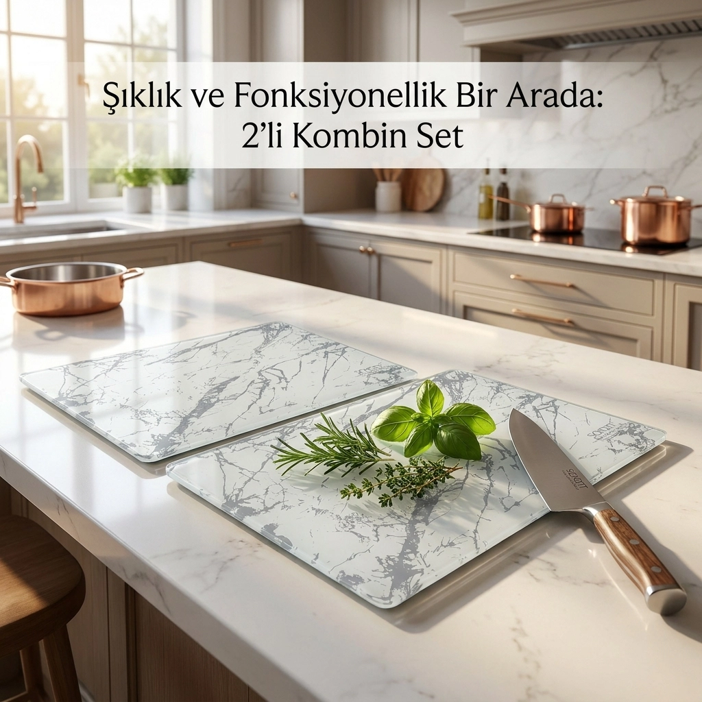 2’li Schott 25*35 cm Temperli Cam Kesme Tahtası Ve Sunum Panosu, Isıya Dayanıklı, Kırılmaz, Çizilmez