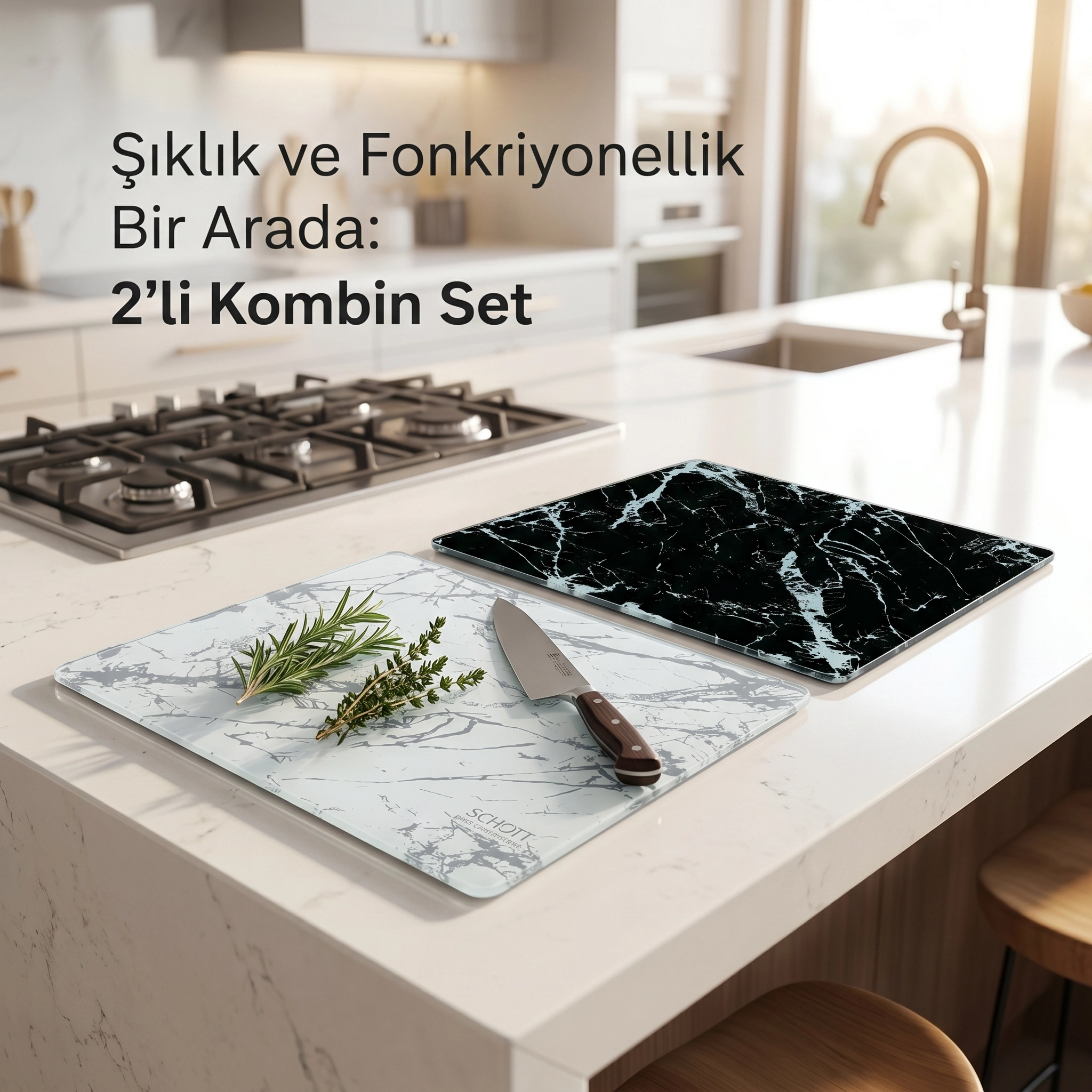 2’li Schott 25*35 cm Temperli Cam Kesme Tahtası Ve Sunum Panosu, Isıya Dayanıklı, Kırılmaz, Çizilmez