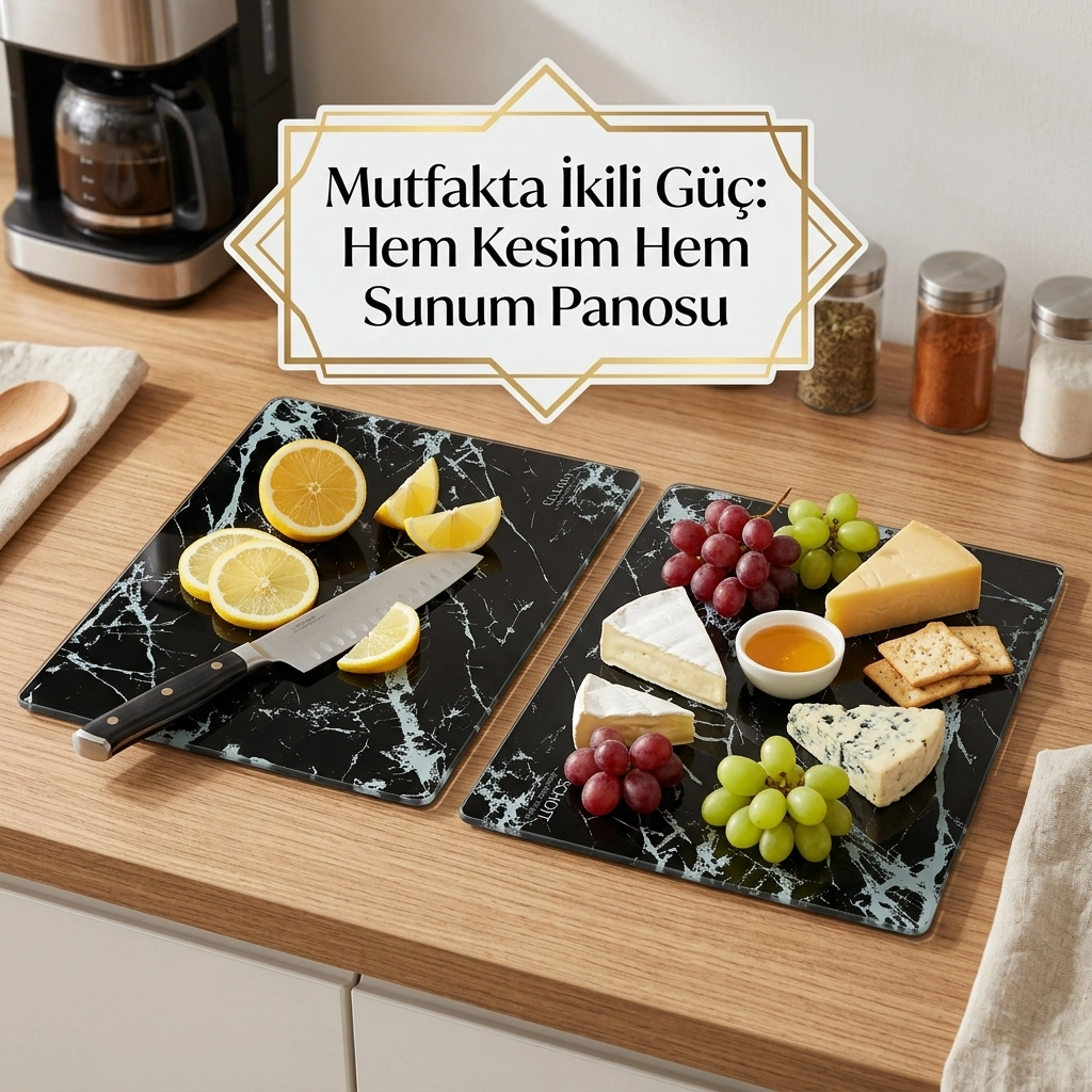 2’li Schott 25*35 cm Temperli Cam Kesme Tahtası Ve Sunum Panosu, Isıya Dayanıklı, Kırılmaz, Çizilmez