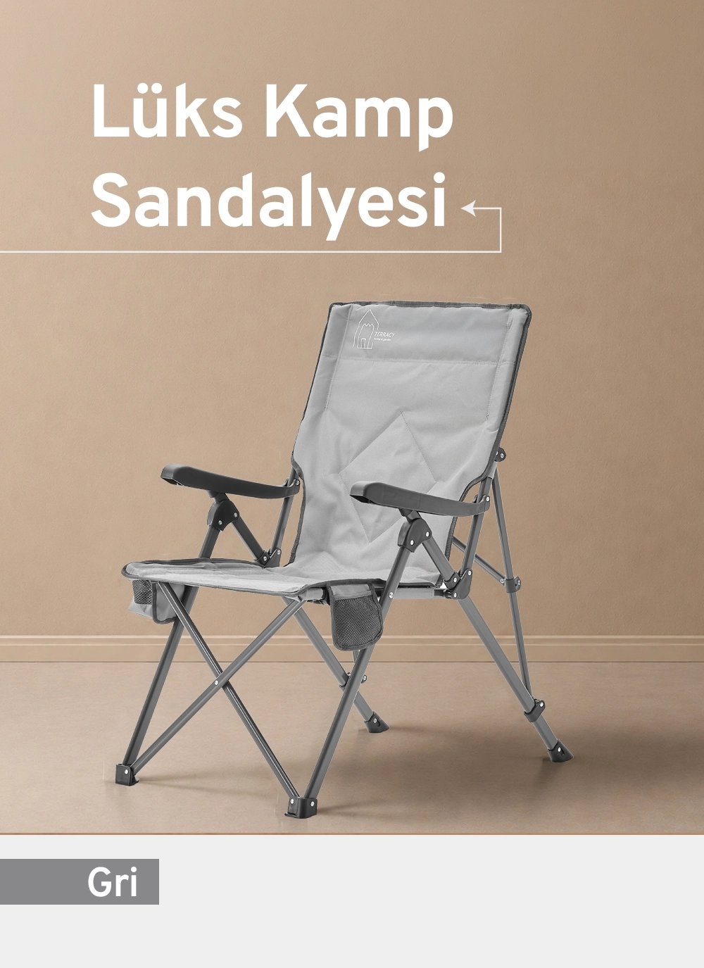 3 Kademe Yatabilen Sırtlı, Katlanabilir, Sünger Takviyeli 150 kg Kapasiteli Lüks Kamp Sandalyesi