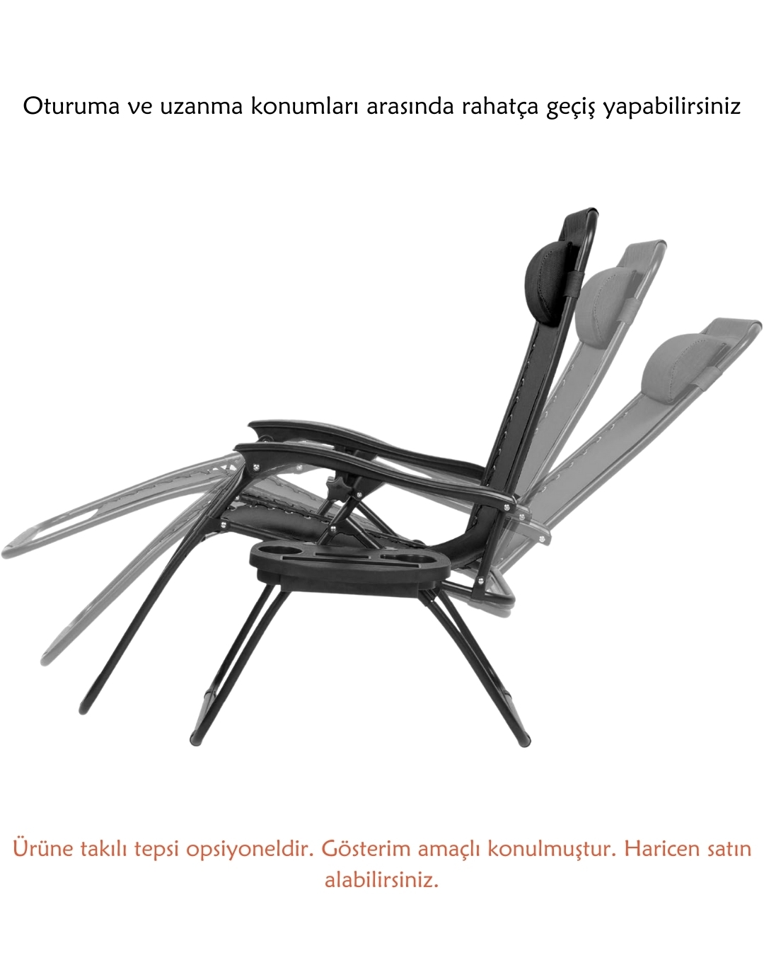 Siyah-Sarı, Yatabilen, Ayarlanabilir Pozisyonlu, Katlanabilir Zero Gravity Şezlong, Kamp Sandalyesi
