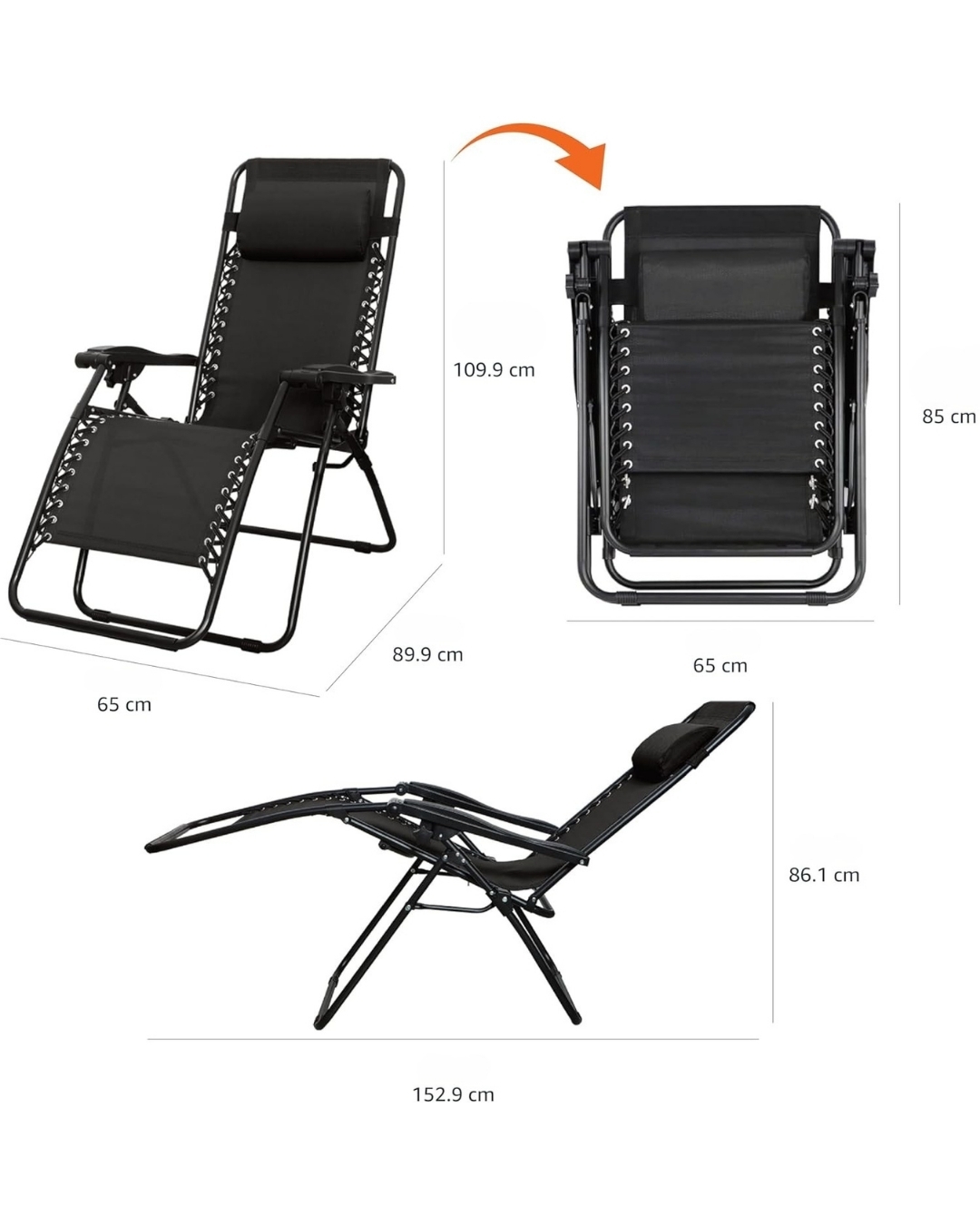 Siyah-Sarı, Yatabilen, Ayarlanabilir Pozisyonlu, Katlanabilir Zero Gravity Şezlong, Kamp Sandalyesi