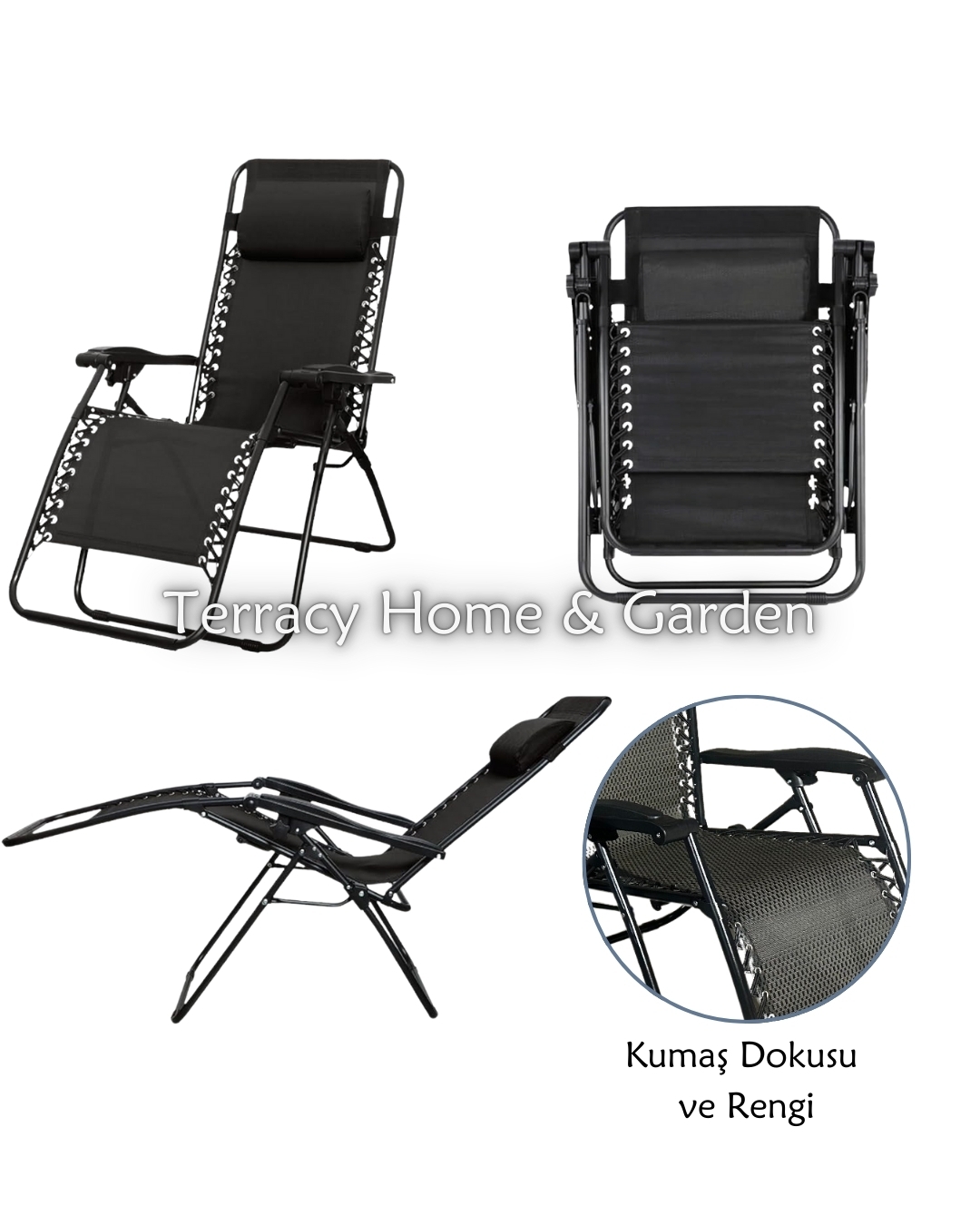 Siyah-Sarı, Yatabilen, Ayarlanabilir Pozisyonlu, Katlanabilir Zero Gravity Şezlong, Kamp Sandalyesi
