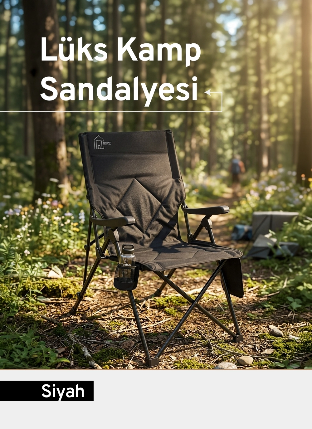 3 Kademe Yatabilen Sırtlı, Katlanabilir, Sünger Takviyeli 150 kg Kapasiteli Lüks Kamp Sandalyesi