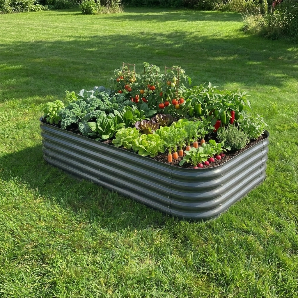 60*120*44 cm Antrasit Gri, Çelik, Oval Kenarlı, Modüler, Yükseltilmiş Bahçe Yatağı, Sebze Yatağı