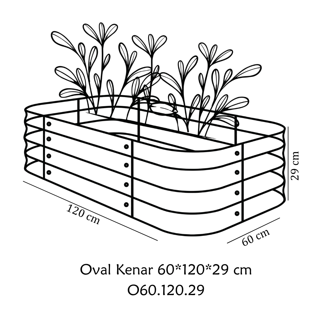 60*120*29 cm Antrasit Gri, Çelik, Oval Kenarlı, Modüler, Yükseltilmiş Bahçe Yatağı, Sebze Yatağı