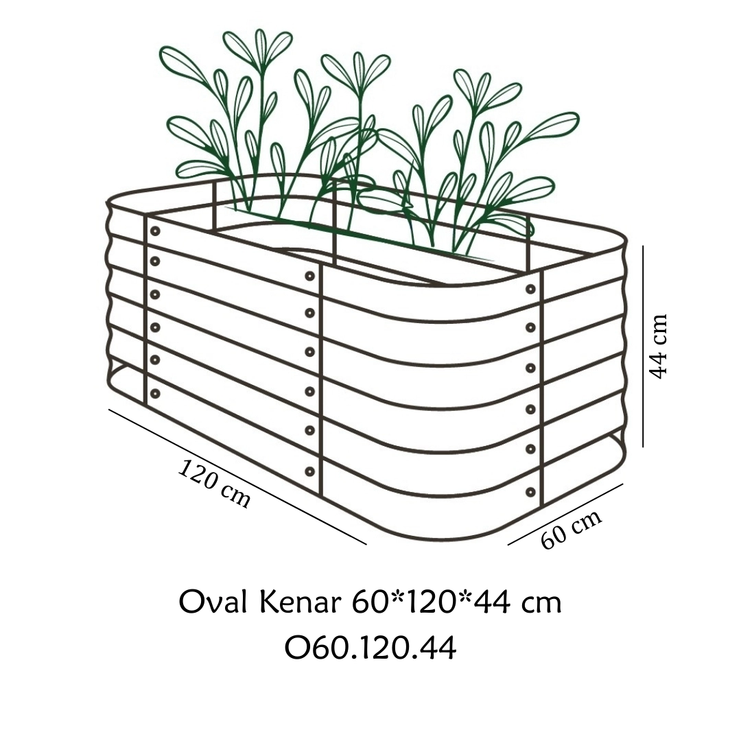 60*120*44 cm Antrasit Gri, Çelik, Oval Kenarlı, Modüler, Yükseltilmiş Bahçe Yatağı, Sebze Yatağı