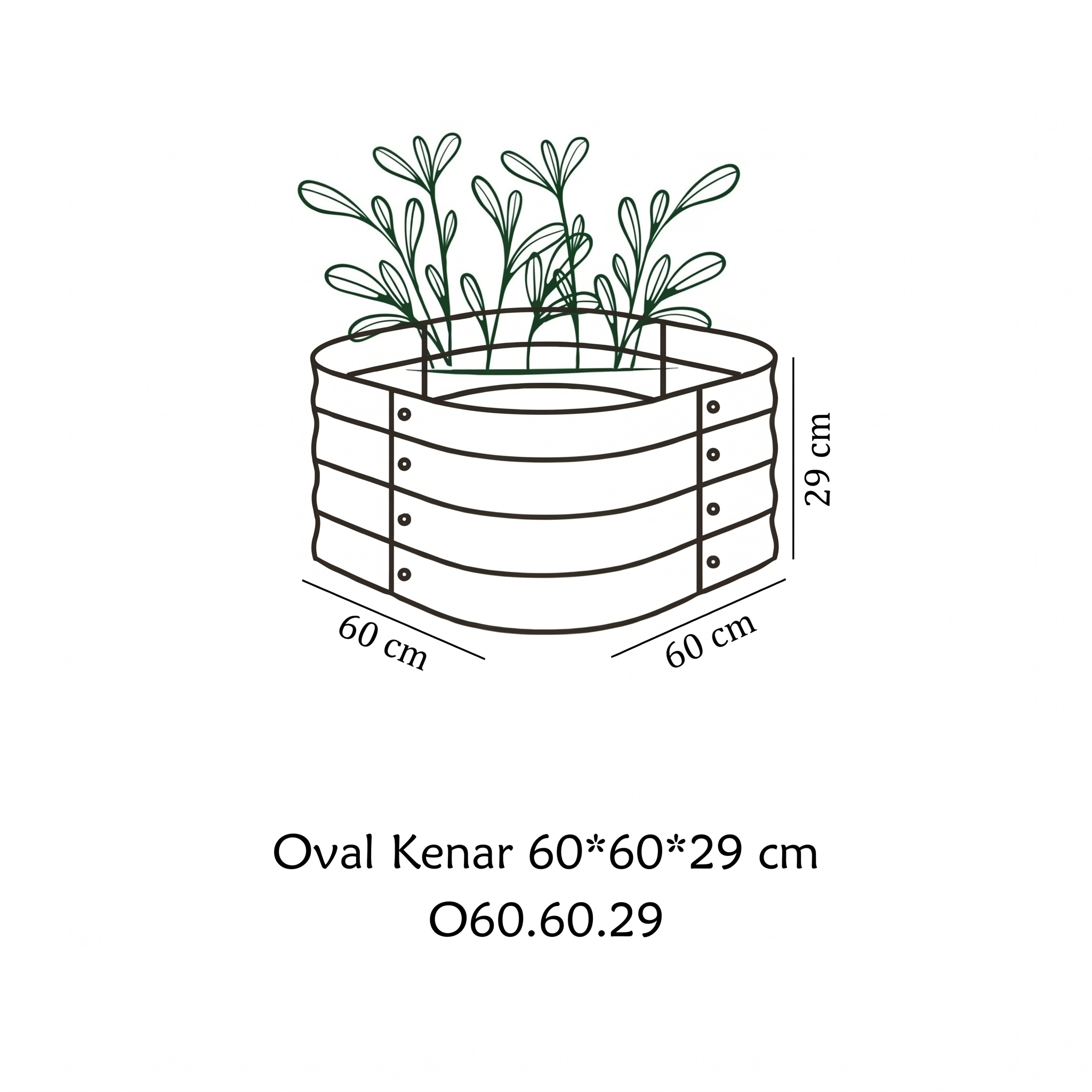 60*60*29 cm Bej, Çelik, Oval Kenarlı, Modüler, Yükseltilmiş Bahçe Yatağı, Sebze Yatağı