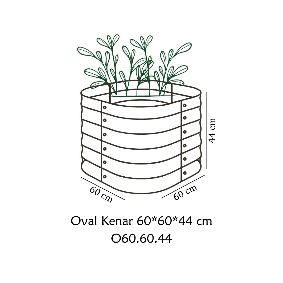 60*60*44 cm Bej, Çelik, Oval Kenarlı, Modüler, Yükseltilmiş Bahçe Yatağı, Sebze Yatağı
