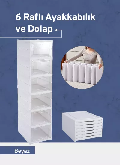 6 Raflı Çok Amaçlı Katlanabilir Ayakkabılık ve Raf