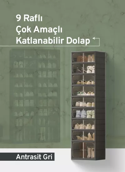 9 Raflı Çok Amaçlı, Katlanabilir Dolap Ayakkabılık