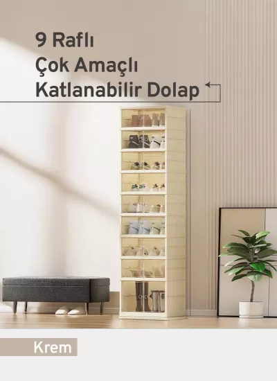 9 Raflı Çok Amaçlı,Katlanabilir Dolap, Ayakkabılık